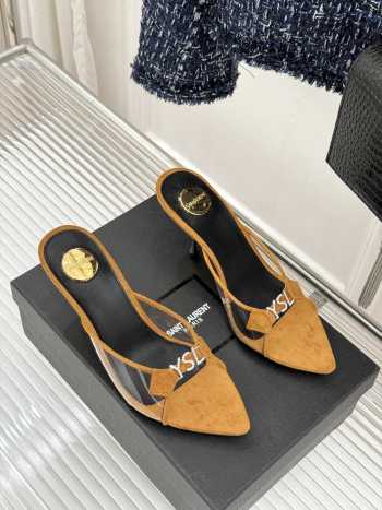 Uubags YSL tan Jerry mules in suede and rhinestones 8cm