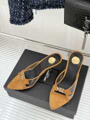 Uubags YSL tan Jerry mules in suede and rhinestones 8cm - 3