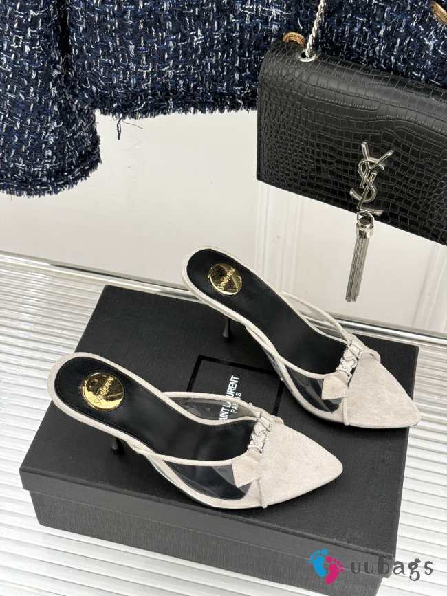 Uubags YSL white Jerry mules in suede and rhinestones 8cm - 1