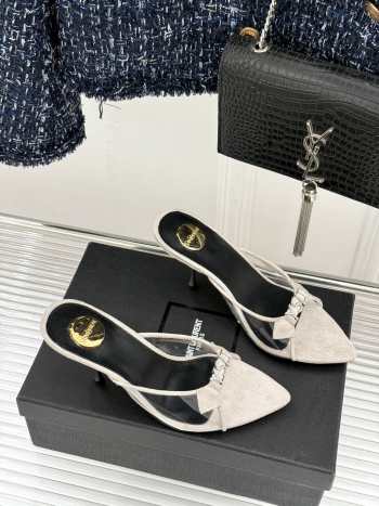 Uubags YSL white Jerry mules in suede and rhinestones 8cm