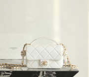 Uubags Chanel Mini Top Handle Flap Bag In White Quilted Lambskin with Gold Hardware 18x12x6cm - 1