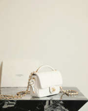 Uubags Chanel Mini Top Handle Flap Bag In White Quilted Lambskin with Gold Hardware 18x12x6cm - 5