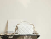 Uubags Chanel Mini Top Handle Flap Bag In White Quilted Lambskin with Gold Hardware 18x12x6cm - 2