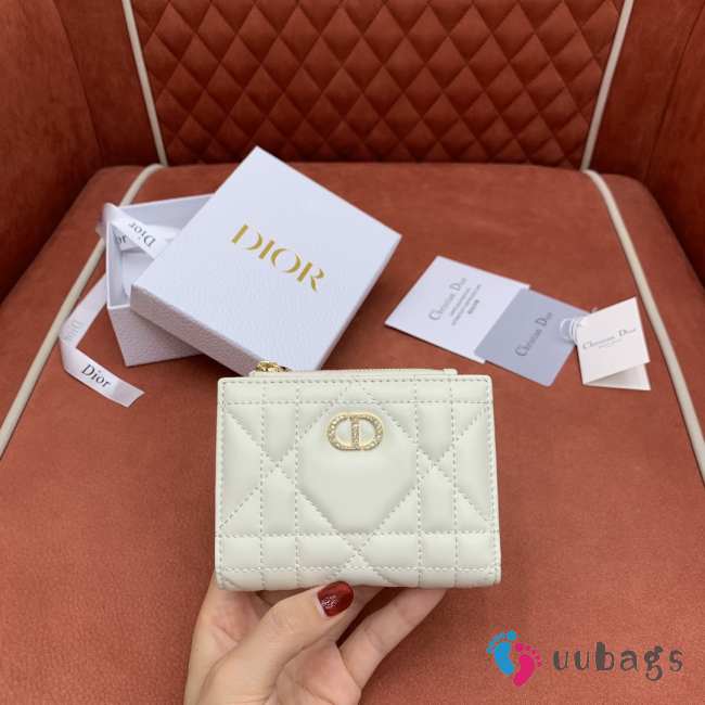 Uubags Dior Caro Dahlia Wallet With Crystals Light Beige Macrocannage Lambskin 12x9x2cm - 1