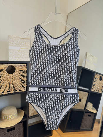 Uubags Blue Dior Oblique Technical Fabric One-Piece Swimsuit