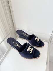 Uubags Chanel Sandals In Velvet & Imitation Pearls Blue 8.5cm - 1