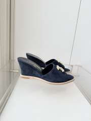 Uubags Chanel Sandals In Velvet & Imitation Pearls Blue 8.5cm - 5