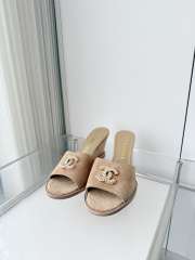 Uubags Chanel Sandals In Velvet & Imitation Pearls Beige 8.5cm  - 5