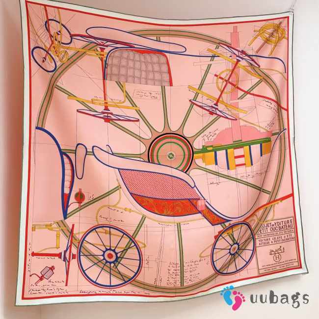 Uubags Hermes Petit Duc double face scarf 90 powder pink/ yellow/ multicoloured 88.5x88.5cm - 1