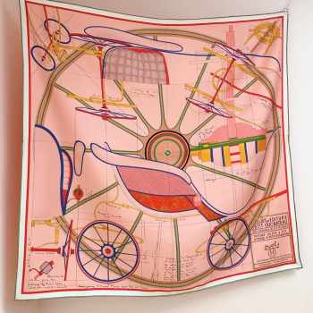 Uubags Hermes Petit Duc double face scarf 90 powder pink/ yellow/ multicoloured 88.5x88.5cm