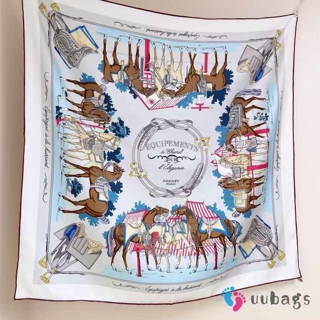Uubags Hermes Equipements a Cheval sur l'Elegance scarf 70 pearl grey/ rosewood/ slate 88.5x88.5cm - 1