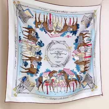 Uubags Hermes Equipements a Cheval sur l'Elegance scarf 70 pearl grey/ rosewood/ slate 88.5x88.5cm