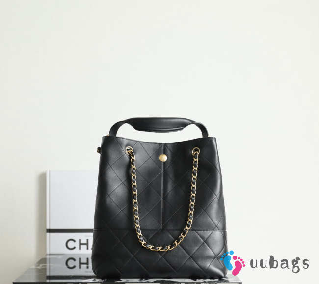 Uubags Chanel Classic Caviar Quilted Tote Bag with Gold Chain Shoulder Strap In Black 27x31x12cm - 1
