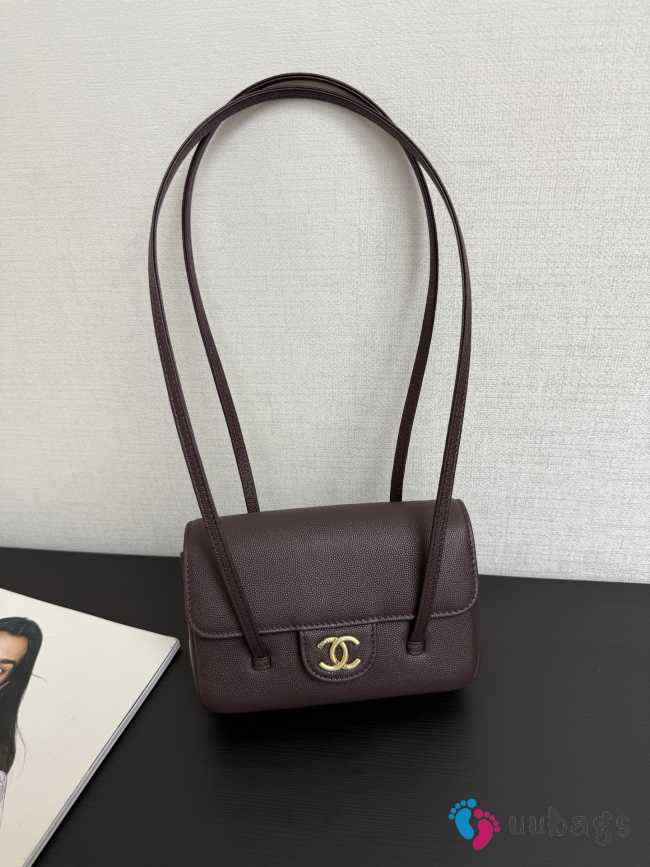 Uubags Chanel mini clutch with leather strap in dark brown 11.5x17x5cm - 1