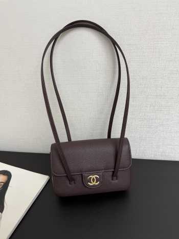 Uubags Chanel mini clutch with leather strap in dark brown 11.5x17x5cm