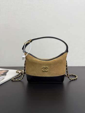 Uubags Chanel Clutch with strap Calfskin Suede, Glossy Sheepskin & Gold Metallic Brown/ Black 17.5x17.5x7.5cm