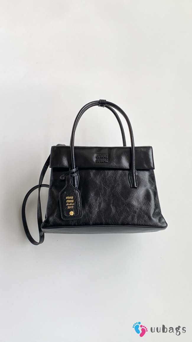 Uubags Miu Miu 5BA302 Solitaire shiny leather bag in black 28x19.5x11cm - 1