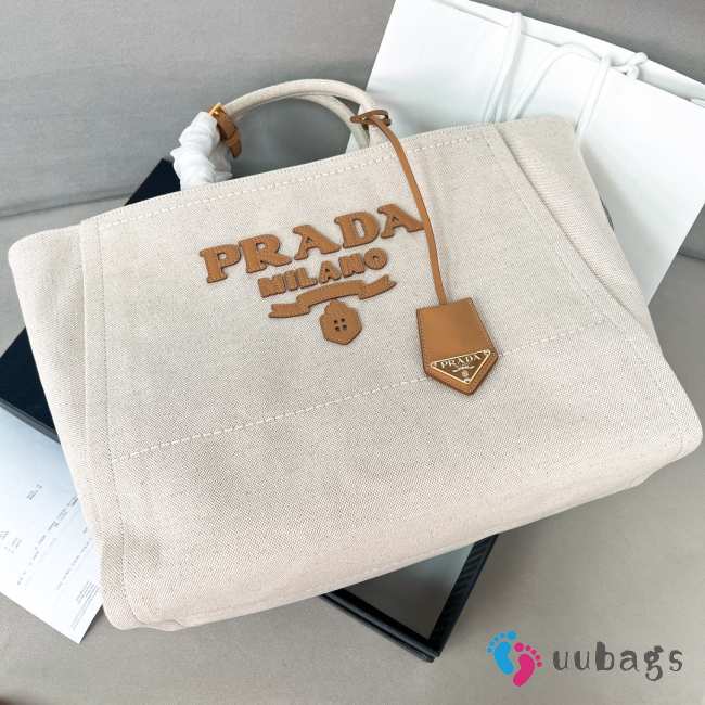 Uubags Prada Large linen blend tote bag in beige 43x30x20cm - 1