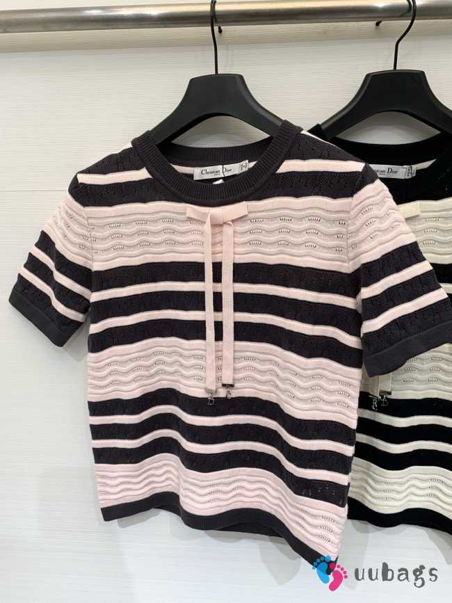 Uubags Dior Marinière Short-Sleeved Sweater Pink/ White - 1