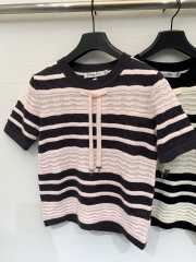 Uubags Dior Marinière Short-Sleeved Sweater Pink/ White - 1