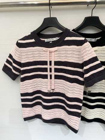 Uubags Dior Marinière Short-Sleeved Sweater Pink/ White