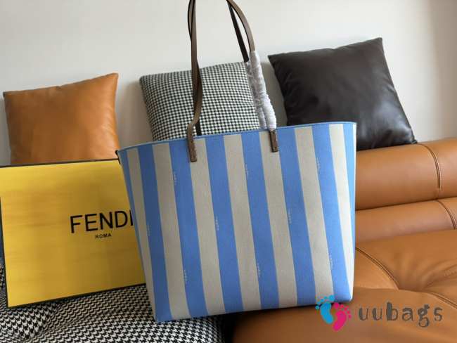 Uubags Fendi Roll large reversible shopper in pequin striped and blue FF fabric 35x32x19.5cm - 1