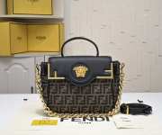 Uubags Versace x Fendi Grained Calfskin Fendace Medium La Medusa Top Handle Bag Black Brown 25x15x22cm - 1