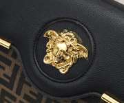 Uubags Versace x Fendi Grained Calfskin Fendace Medium La Medusa Top Handle Bag Black Brown 25x15x22cm - 4