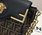Uubags Versace x Fendi Grained Calfskin Fendace Medium La Medusa Top Handle Bag Black Brown 25x15x22cm - 5