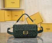 Uubags Fendi Green Jacquard Woven Fabric Medium Baguette Bag 26x4x13cm - 1