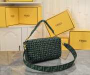 Uubags Fendi Green Jacquard Woven Fabric Medium Baguette Bag 26x4x13cm - 6