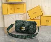 Uubags Fendi Green Jacquard Woven Fabric Medium Baguette Bag 26x4x13cm - 5