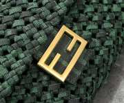 Uubags Fendi Green Jacquard Woven Fabric Medium Baguette Bag 26x4x13cm - 2