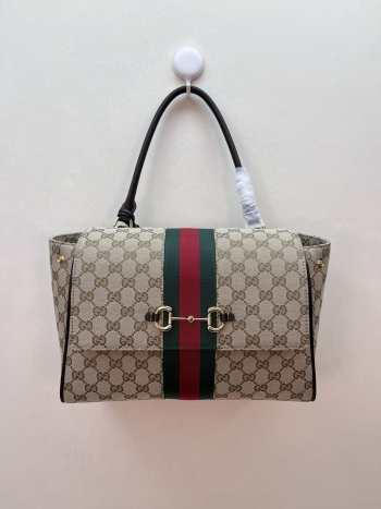 Uubags Fendi Paparazzo medium top handle bag in sand and brown GG canvas 32x24x17cm