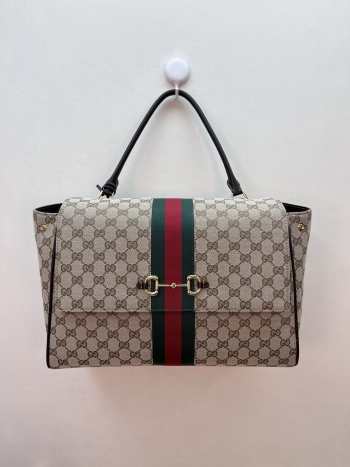 Uubags Fendi Paparazzo large top handle bag in sand and brown GG canvas 37x29x13cm 