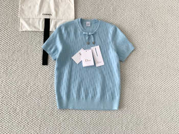 Uubags Short-Sleeved Sweater Blue Dior Oblique Technical Jacquard