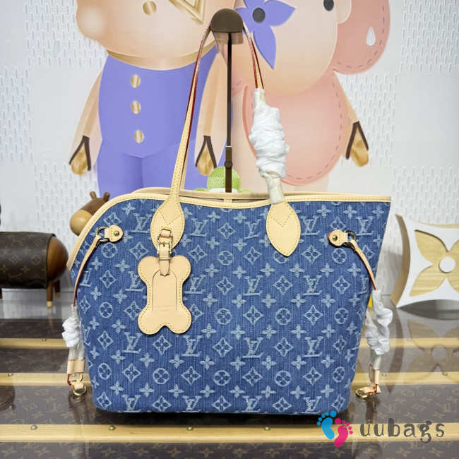 Uubags Louis Vuitton M28052 Neverwoof MM Bag In Blue Denim 31x28x14cm - 1