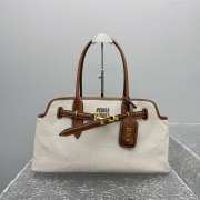Uubags Miu Miu large Aventure canvas and leather bag in beige/brandy 44.5x24x14cm - 1