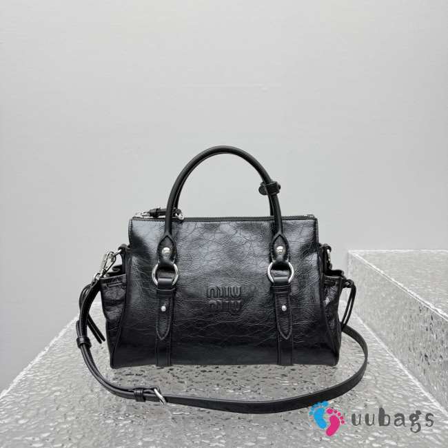Uubags Miu Miu shiny leather top-handle bag in black 30x22x13cm - 1