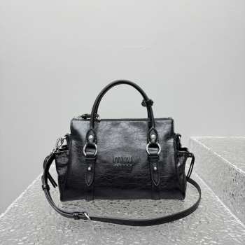 Uubags Miu Miu shiny leather top-handle bag in black 30x22x13cm