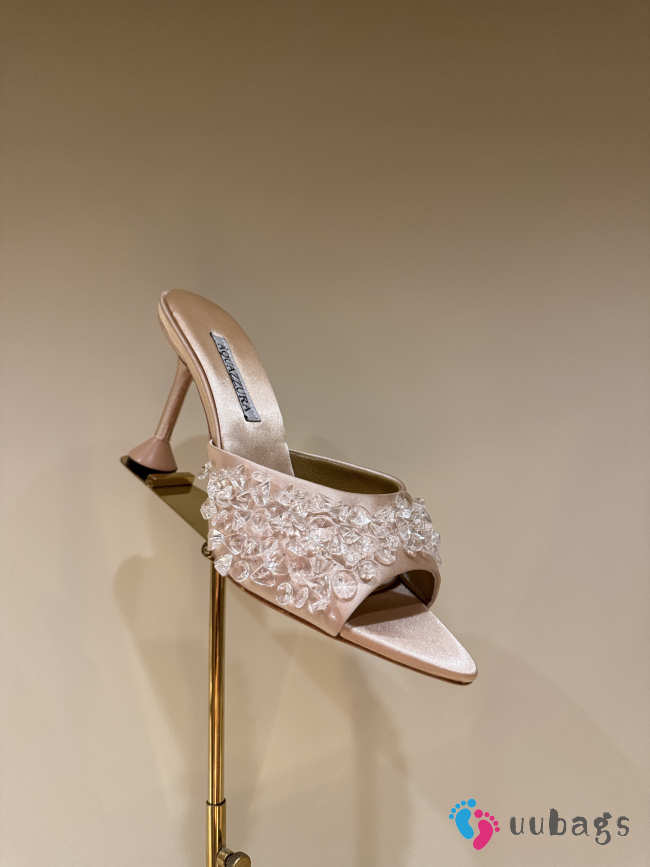 Uubags Aquazzura Beige Embellished Bisous Mules In Blush Pink 8.5cm - 1