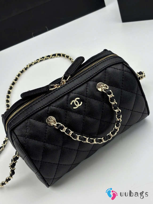 Uubags Chanel Mini Boston Bag With Champagne Gold Hardware In Black Caviar Leather 19x11x12cm - 1