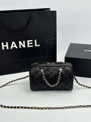 Uubags Chanel Mini Boston Bag With Champagne Gold Hardware In Black Caviar Leather 19x11x12cm - 3