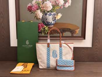 Uubags Goyard Goyardine Turquoise Belharra Reversible Beach Tote Bag In Blue 36x27x13cm
