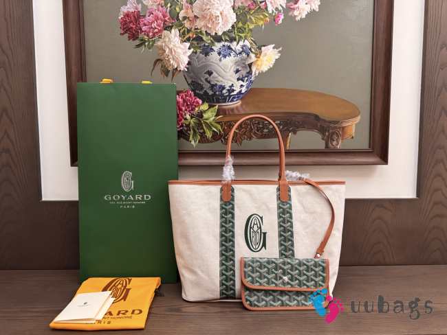Uubags Goyard Goyardine Turquoise Belharra Reversible Beach Tote Bag In Green 36x27x13cm - 1