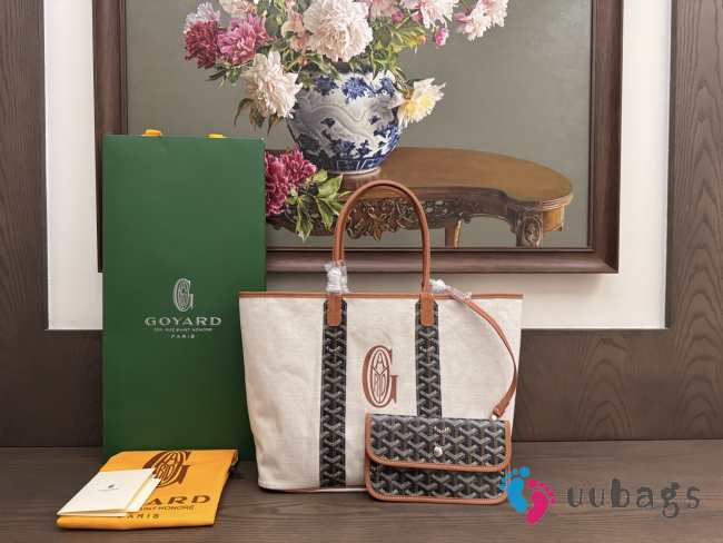 Uubags Goyard Goyardine Turquoise Belharra Reversible Beach Tote Bag In Black 36x27x13cm - 1