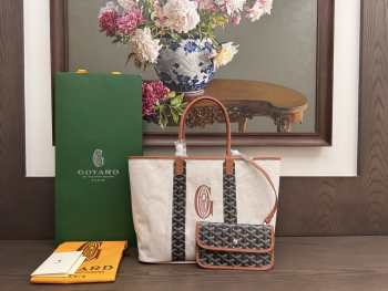 Uubags Goyard Goyardine Turquoise Belharra Reversible Beach Tote Bag In Black 36x27x13cm