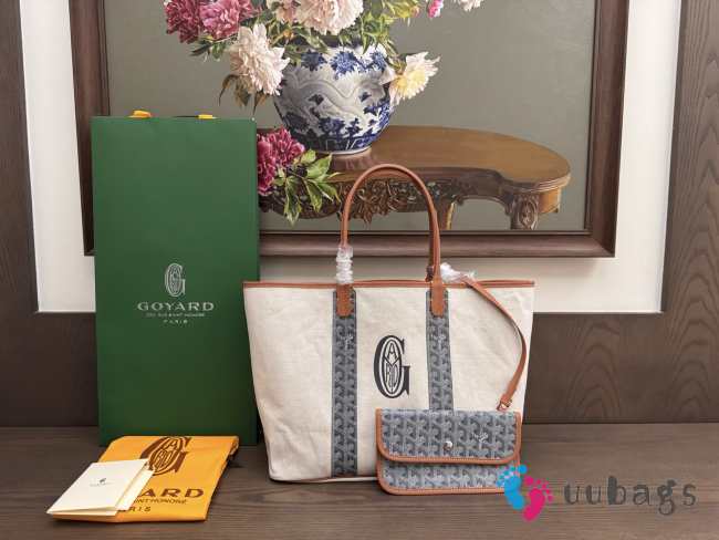Uubags Goyard Goyardine Turquoise Belharra Reversible Beach Tote Bag In Grey 36x27x13cm - 1