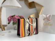 Uubags Chloe Woody small striped canvas tote bag in multi brown 26x20x8cm - 5