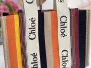 Uubags Chloe Woody small striped canvas tote bag in multi brown 26x20x8cm - 3